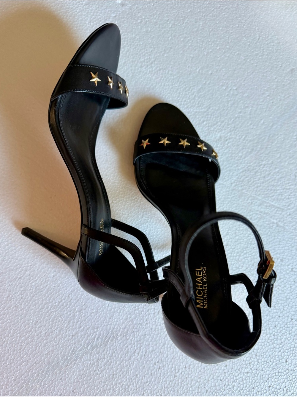 MICHAEL Michael Kors Black Sandals with Gold Star Studs 8.5